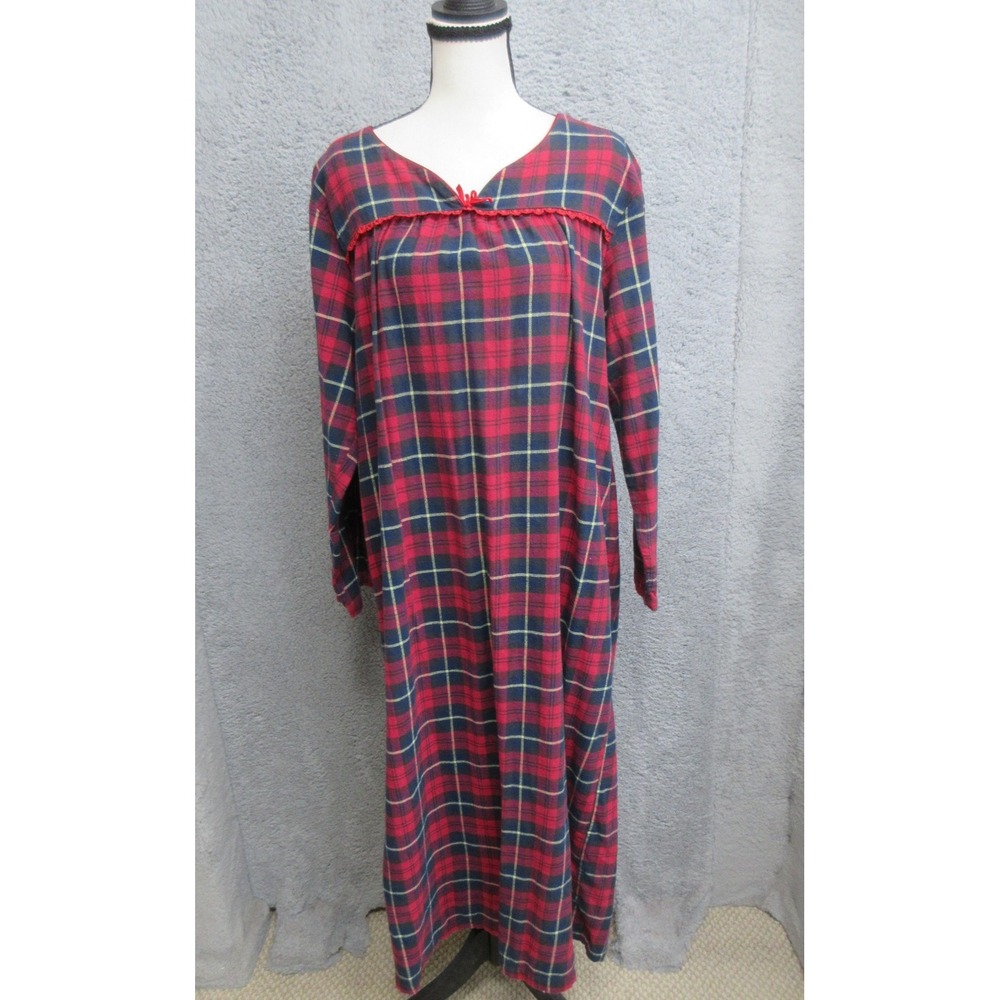 Cottagecore Tartan Plaid Nightgown Women M Red Cotton Flannel Christmas Cozycore